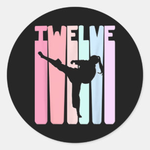 Sticker Rond Enfants 12e anniversaire Taekwondo rétro Karaté Fi