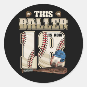 Sticker Rond Enfants 18e anniversaire Baseball Boy 18e année