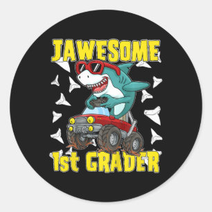 Sticker Rond Enfants 1ère année Monster Truck Dinosaur Megalodo