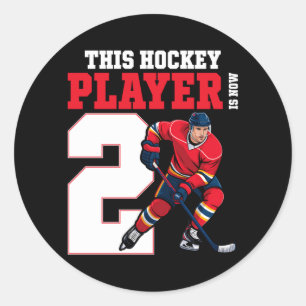 Sticker Rond Enfants 2ème anniversaire de hockey sur glace joue