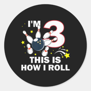 Sticker Rond Enfants 3e anniversaire Bowling I'm 3 Voici commen