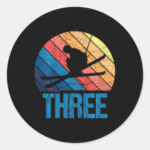 Sticker Rond Enfants 3e anniversaire Rétro Ski Ski 3 ans Garçon