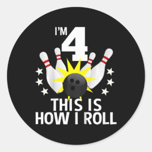 Sticker Rond Enfants 4 ans Bowling Anniversaire chemise de fête