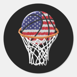 Sticker Rond Enfants 4 juillet basket-ball USA Drapeau Enfants
