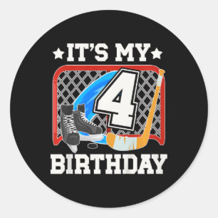 Sticker Rond Enfants 4ème Anniversaire Hockey sur Glace Garçon