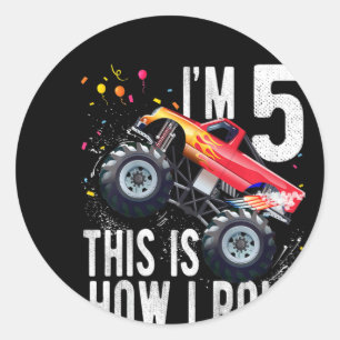 Sticker Rond Enfants 5 ans 5e anniversaire Garçon Monster Camio