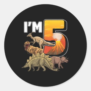 Sticker Rond Enfants 5 ans dinosaures anniversaire 5e partie pa