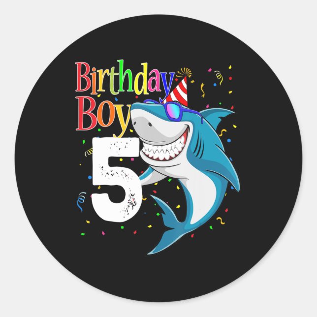 Sticker Rond Enfants 5Anniversaire Garçon requin Jaw-Quelques c (Devant)