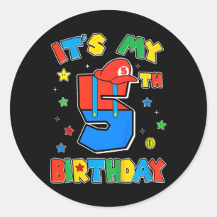 Sticker Rond Enfants 5ème Anniversaire Garçon Super Joueur Thèm