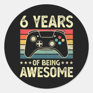 Sticker Rond Enfants 6 ans Awesome Vidéo Jeu 6 Anniversaire