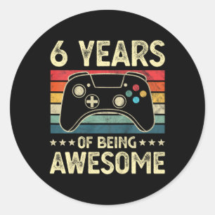 Sticker Rond Enfants 6 ans Awesome Vidéo Jeu 6e anniversaire B