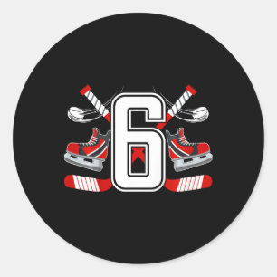 Sticker Rond Enfants 6ème Anniversaire Hockey sur Glace Garçon