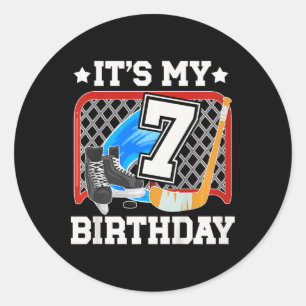 Sticker Rond Enfants 7ème Anniversaire Hockey sur Glace Garçon
