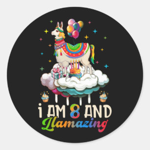 Sticker Rond Enfants 8 ans 8e anniversaire Fête Llamazing Llam
