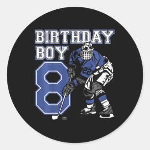 Sticker Rond Enfants 8 ans Hockey sur glace thème Anniversaire