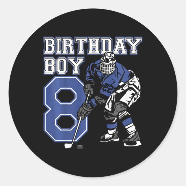 Sticker Rond Enfants 8 ans Hockey sur glace thème Anniversaire  (Devant)