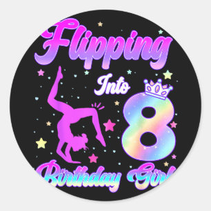 Sticker Rond Enfants 8e anniversaire fille gymnastique 8 ansEnf