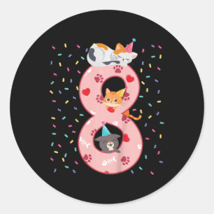 Sticker Rond Enfants 8e anniversaire fille mignonne tenue de ch