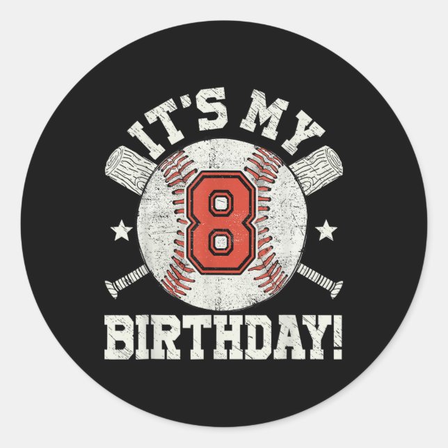 Sticker Rond Enfants 8e baseball Anniversaire Party Boys Ventil (Devant)