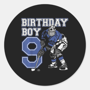 Sticker Rond Enfants 9 ans Hockey sur glace thème Anniversaire