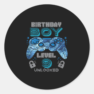 Sticker Rond Enfants 9e anniversaire Joueur Niveau 9 Débloqué V