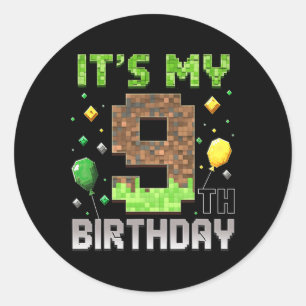 Sticker Rond Enfants 9e anniversaire Joueur Pixel 9 ans Vidéo G