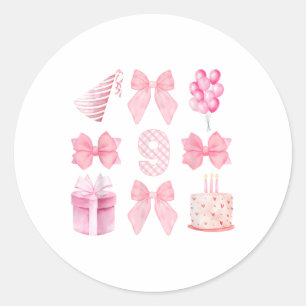 Sticker Rond Enfants 9e Coquette Anniversaire Fête Neuf Anniver