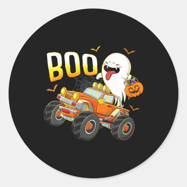 Sticker Rond Enfants Amusants Boo équitation Monster Camion Hal (Devant)