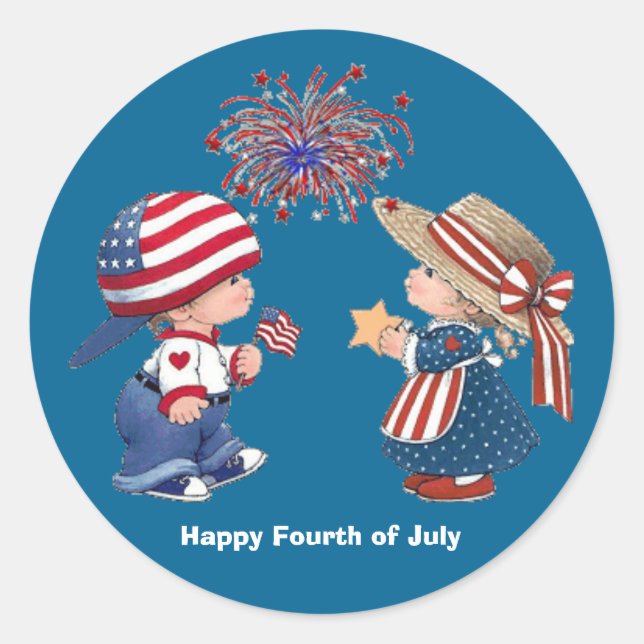 Sticker Rond Enfants Animés du 4 juillet (Devant)
