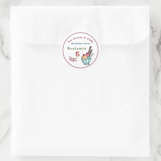Sticker Rond Enfants Anniversaire Fun Cute Ice Cream Custom (Sac)