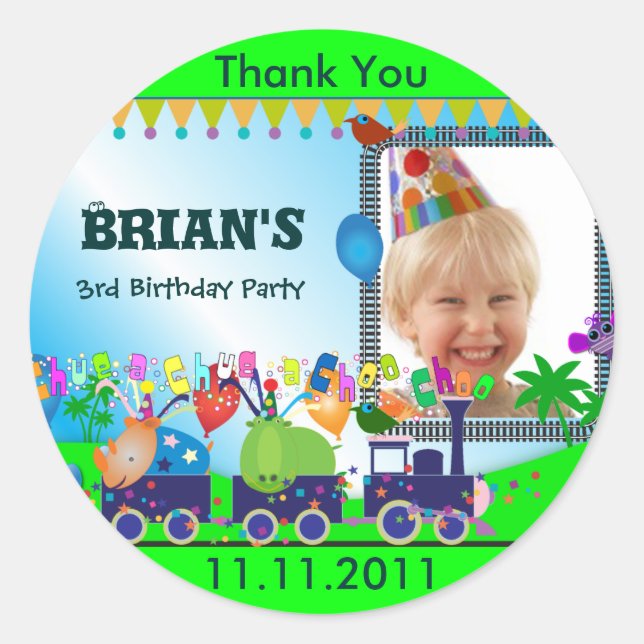 Sticker Rond Enfants Anniversaire Merci S : Train (Devant)