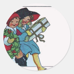 STICKER ROND ENFANTS AVEC CADEAUX DE NOËL