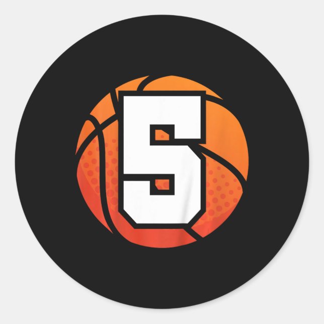 Sticker Rond Enfants Basketball Anniversaire 5 Numéro Cinq Anni (Devant)