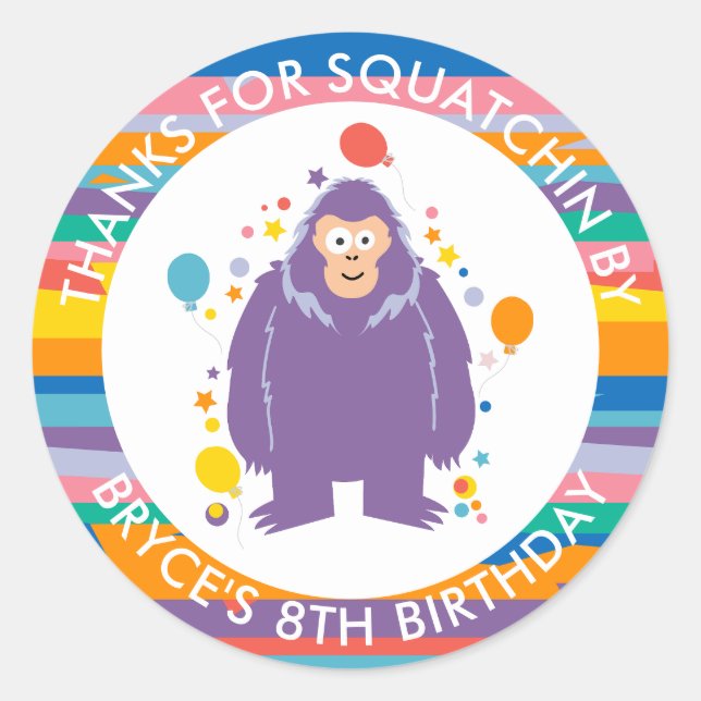 Sticker Rond Enfants Bigfoot Anniversaire Merci (Devant)