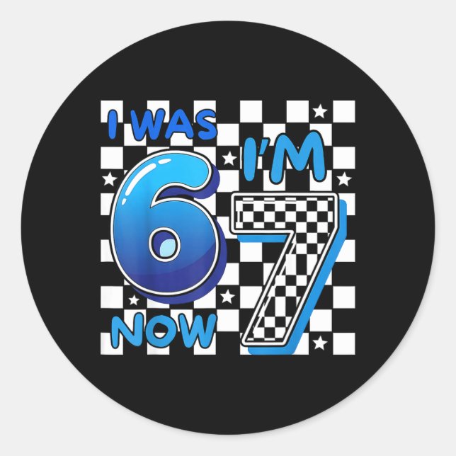 Sticker Rond Enfants Bleu à Carreaux J'avais 6 ans Maintenant J (Devant)