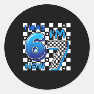 Sticker Rond Enfants bleus à carreaux j'avais 6 ans j'ai 7 ans