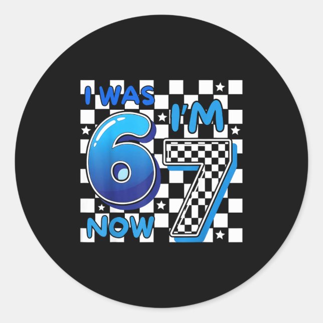 Sticker Rond Enfants bleus à carreaux j'avais 6 ans j'ai 7 ans  (Devant)