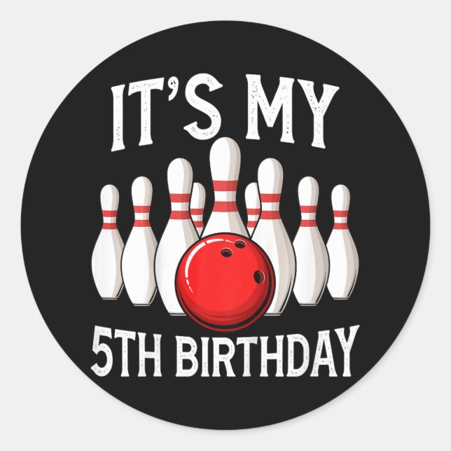 Sticker Rond Enfants C'est mon 5e anniversaire Bowling Bowler 5 (Devant)