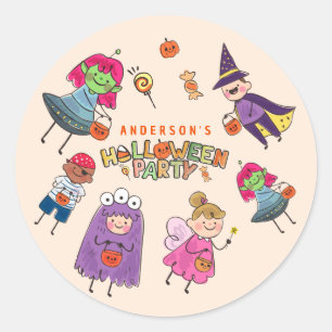 Sticker Rond Enfants Coloré Halloween Costume Party