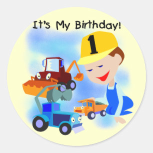 Sticker Rond Enfants Construction 1er Anniversaire T-shirts et