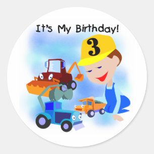 Sticker Rond Enfants Construction 3e anniversaire T-shirts et c
