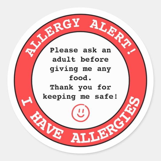 Sticker Rond Enfants d'alerte d'allergie alimentaire personnali (Devant)