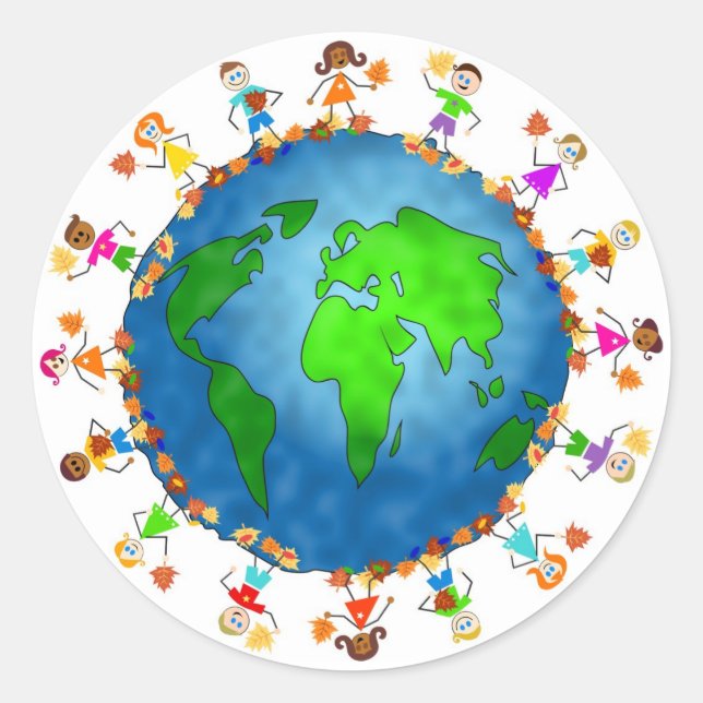 Sticker Rond Enfants d'automne mondiaux (Devant)