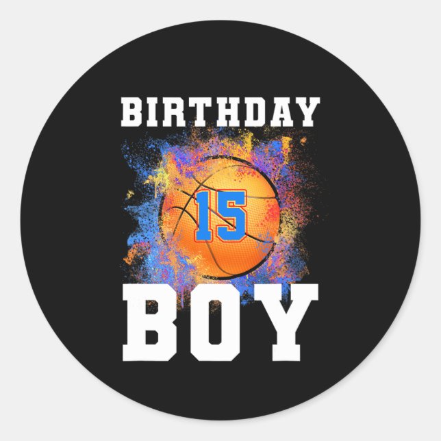 Sticker Rond Enfants de 15 ans 15e anniversaire Garçon Annivers (Devant)