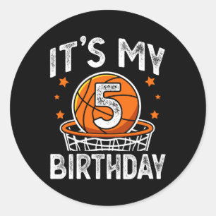 Sticker Rond Enfants de 5 ans Basketball Sport 5e Anniversaire