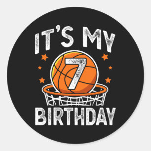 Sticker Rond Enfants de 7 ans Basketball Sport 7e Anniversaire