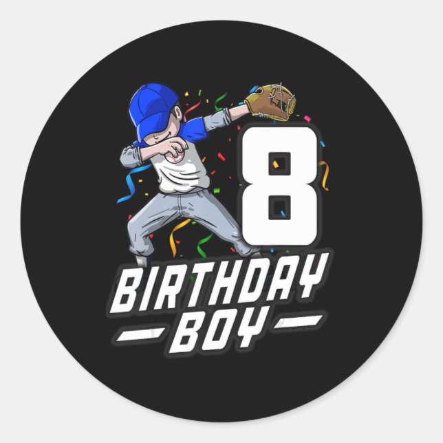 Sticker Rond Enfants de 8 ans Garçons de 8 ans Baseball de 8 an (Devant)