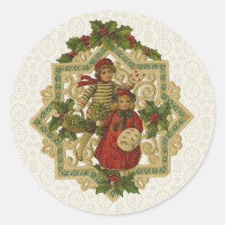 Sticker Rond Enfants de Noël victoriens vintages