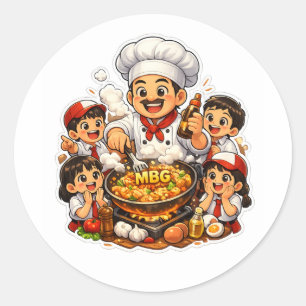 Sticker Rond enfants d'école primaire cuisinier famille cuisine