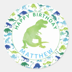 Sticker Rond Enfants Dinosaur fête d'anniversaire Dino personna